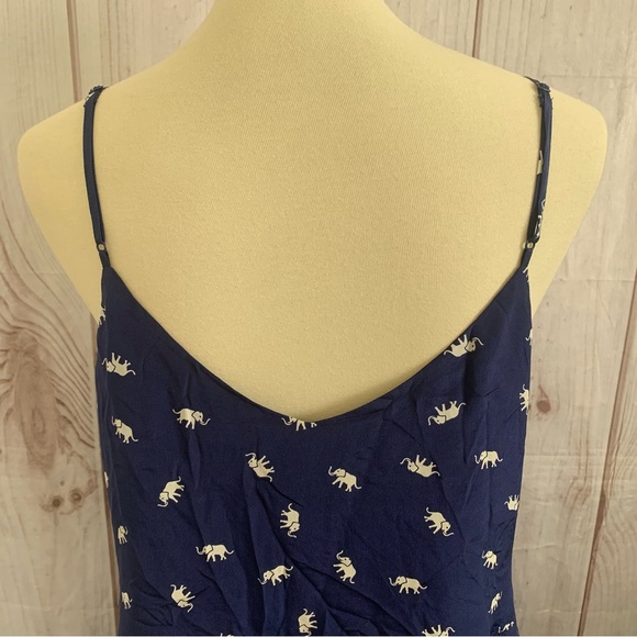 Yumi Kim Revolve Vina Dress Size L Navy Elephant Print Silk Drop Waist - Picture 7 of 11